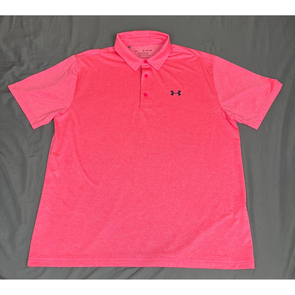 Under Armour Mens Playoff Polo Shirt XL Pink Heather Short Sleeve Golf Loose Fit
